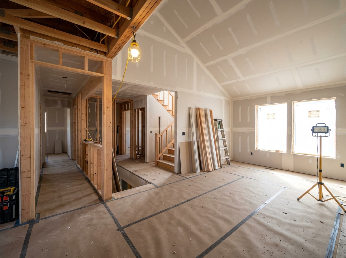 Whole-home renovation in progress in a Gold Canyon Arizona residence with new framing and drywall